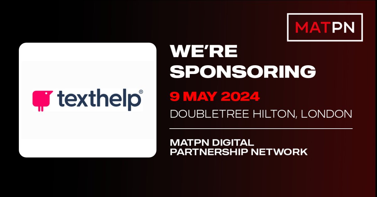 We're delighted to sponsor #MATPN Digital in London this week! Our Texthelpers will be on-site to connect, share insights, and answer all your inclusive education questions. Come say hello and let's empower learning together! 👋💡 #EdTech #InclusiveEducation #TexthelpSponsor