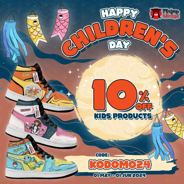 Happy children's day with 10% off

📎 See more on Animemirage.com
-------------------------------------------------------------

#animemirage #animeshoes #animelover #anime #shoes #animesneakers #MondayMotivation #GoodMonday #Rafah #InoueNery