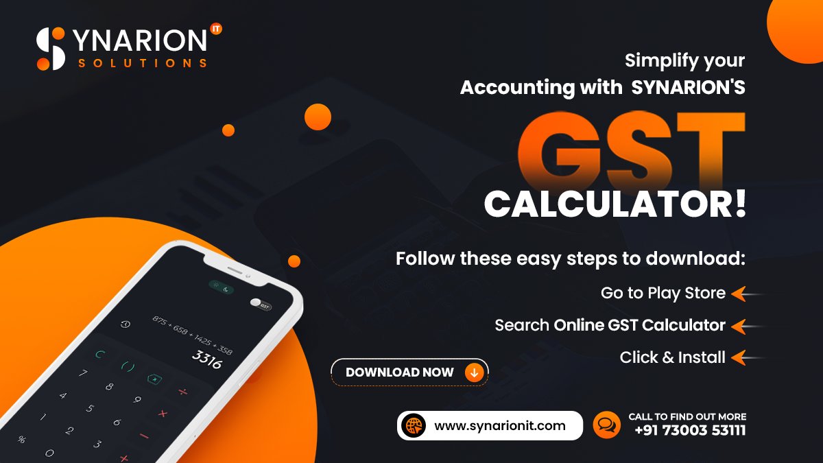Say goodbye to manual GST calculations!

Download Synarion's GST Calculator

Available on Google Play Store...👇

play.google.com/store/apps/det…

#GSTCalculator #OnlineGSTCalculator #SynarionCalculator #DownloadtheApp #AvailableOnPlayStore #SynarionProduct #SynarionITSolutions