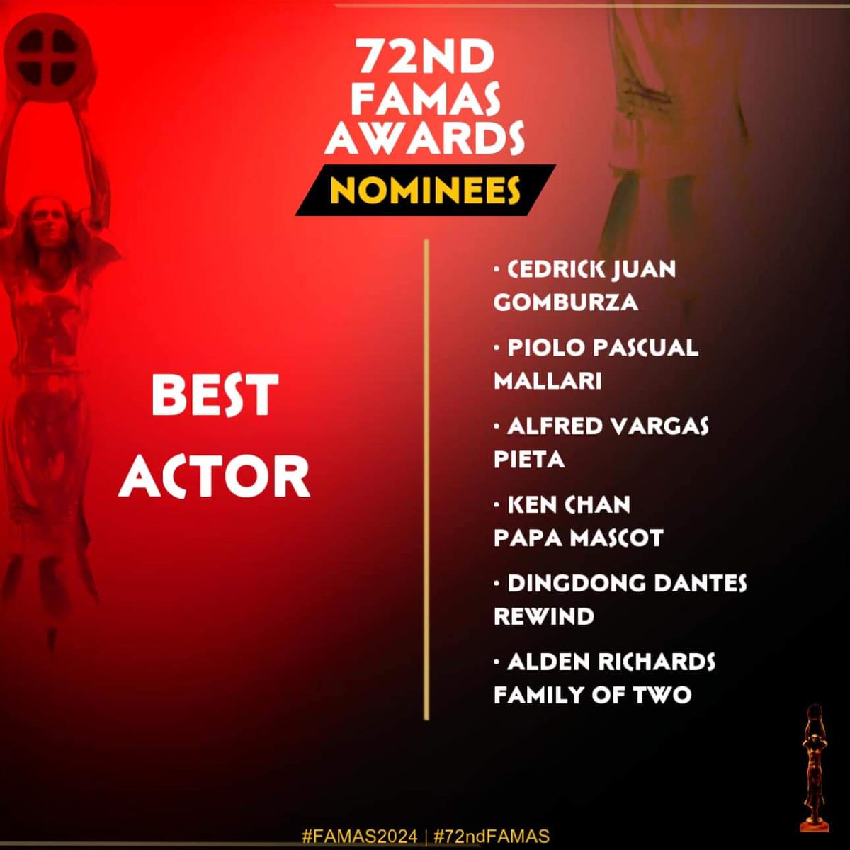Congratulations, @aldenrichards02 for your Best Actor nomination for Family Of Two. #ALDENRichards #SharonCuneta #FAMAS #FamilyOfTwo #KathrynBernardo #JuliaMontes #NadineLustre #DonBelle #BINI