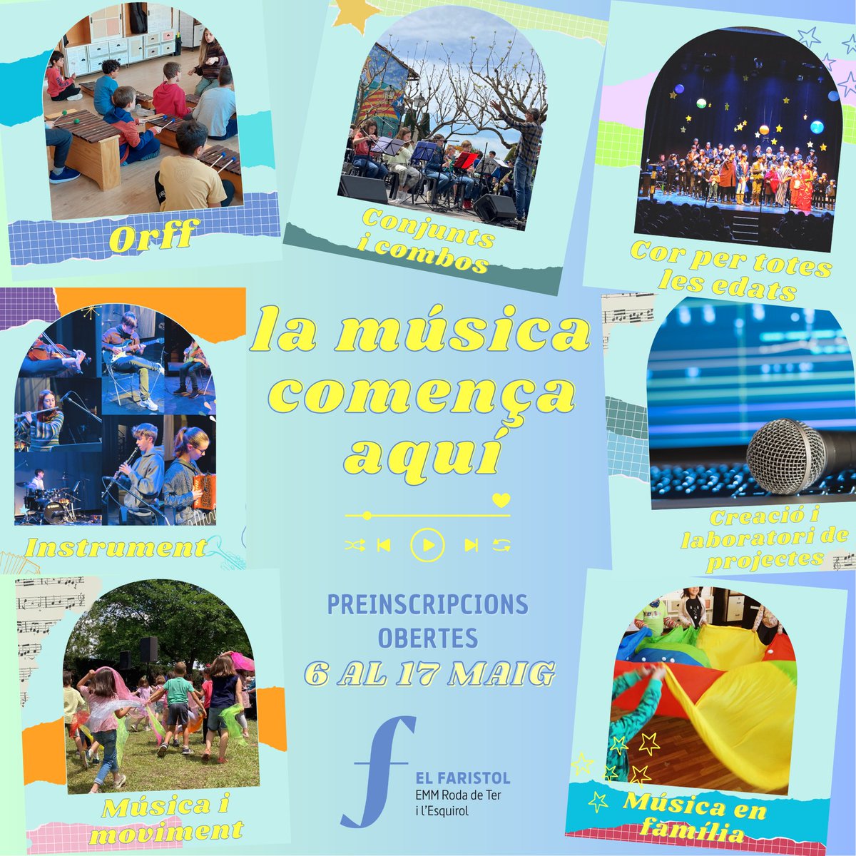 Des del 6 de maig i fins al 17 de maig les preinscripcions de l’escola municipal de música de Roda de Ter i l’Esquirol, El Faristol, estan obertes pel nou alumnat pel curs 2024-2025! Trobareu l’enllaç a la biografia🤭 #preinscripcions #curs2425 #escolademusica #emmelfaristol