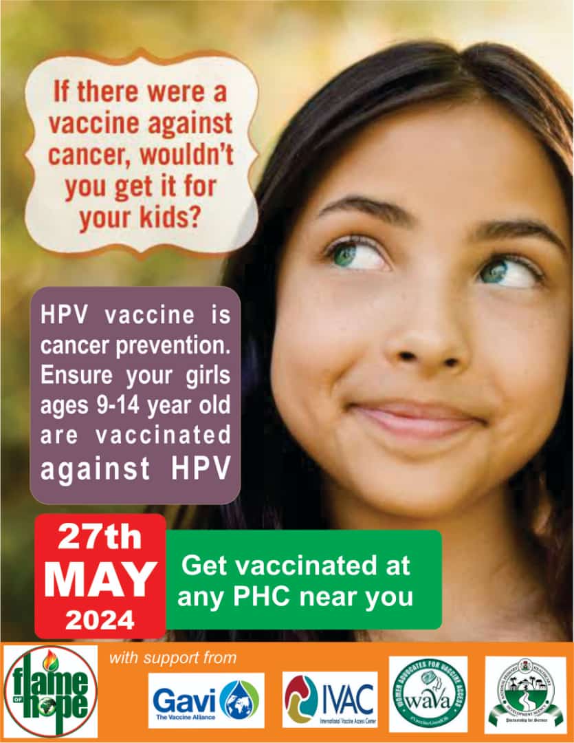 Let's prevent cervical cancer, get your girls, sisters age 9-14 years vaccinated.
#HPV 
#SupportTheVaccine 
#StopHPV_InNigeria 
#HPVVaccineNG 
#VaccinesWork 
#VaccineGoodOh
#SupportImmunization 
#NPHCDA
#GAVI
#WAVA 
#DCL