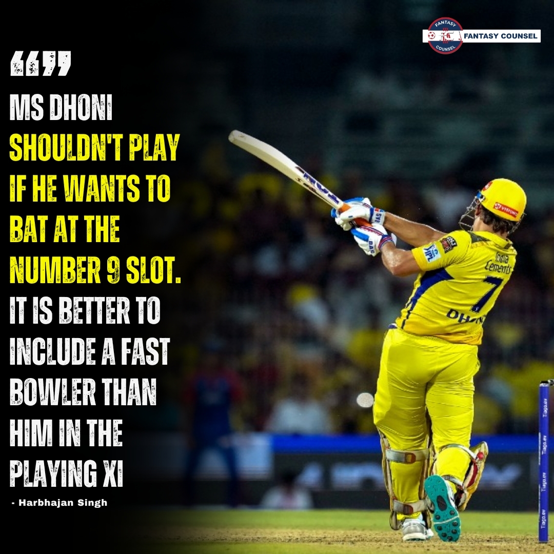 Harbhajan Singh questions CSK’s decision to send MS Dhoni at no. 9 against PBKS.
.
.
.
.
.
.
.
#Cricket #fantasycounsel #IPL2024 #PBKSvCSK #MSDhoni #HarbhajanSingh