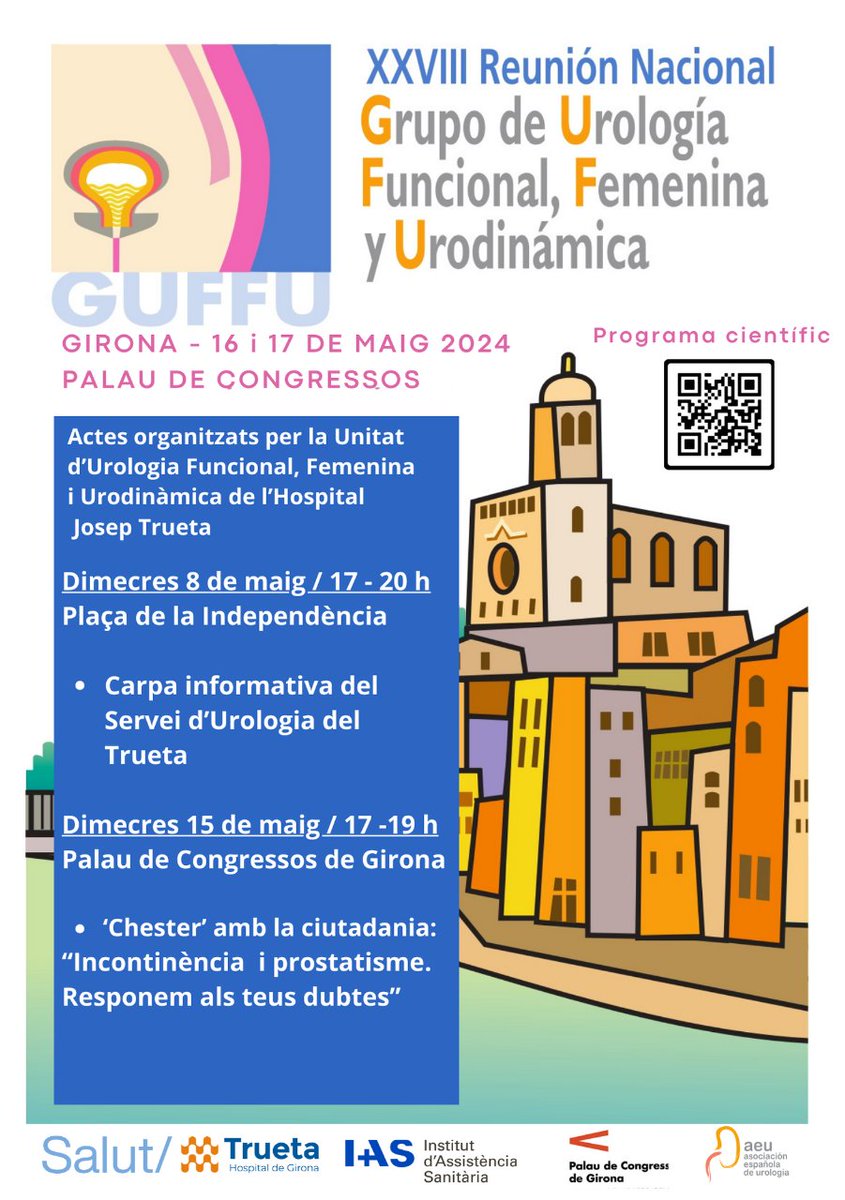 El Servei d’Urologia de l’#HTrueta organitza dues activitats obertes a la ciutadania en el marc de la Reunió #GUFFU20204 de @InfoAeu Punt Informatiu 🗓️ 8 maig / 17-20 h 📍Plça. Independència Xerrada sobre incontinència i prostatisme 🗓️ 15 maig 🕔 17 -19 h 📍 Auditori @palco_gi