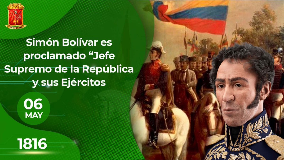 Simón Bolívar, como líder de la lucha por la Independencia, es proclamado 'Jefe Supremo de la República y sus Ejércitos'. Este nombramiento le otorga amplios poderes para dirigir la gesta libertadora.
