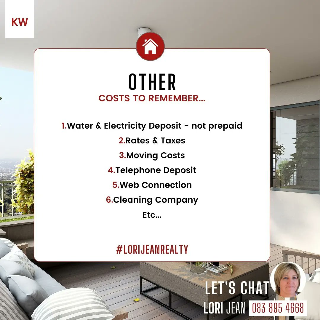 lorijean23's tweet image. Purchasing or Selling Property has costs involved.
Preferably ask your Relevant Professionals (Transferring &amp;amp; Mortgage Attorneys) for quotations directly from them. 
#SellingAHome #BuyingAHome 
#FLISP
#KellerWilliams
#capetown 
#southafrica
#realestate