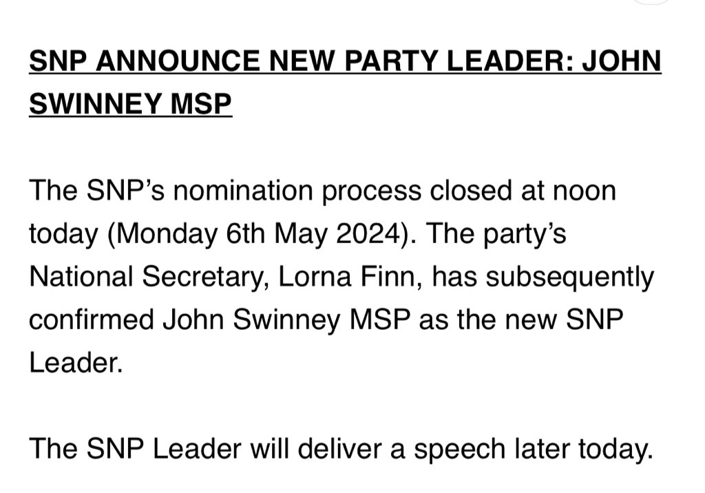 BREAK: John Swinney becomes the new SNP leader. @SkyNews
