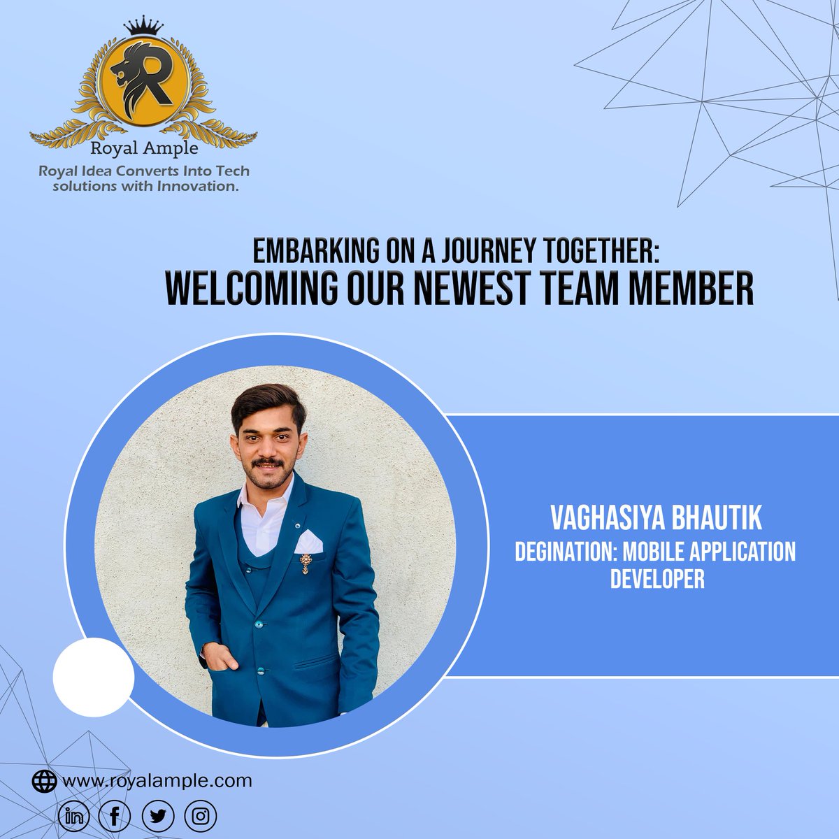 🎉 Thrilled to welcome our newest addition to the Royal Ample Team! Let's embark on this exciting journey together 👏 #newteammember #welcometotheteam