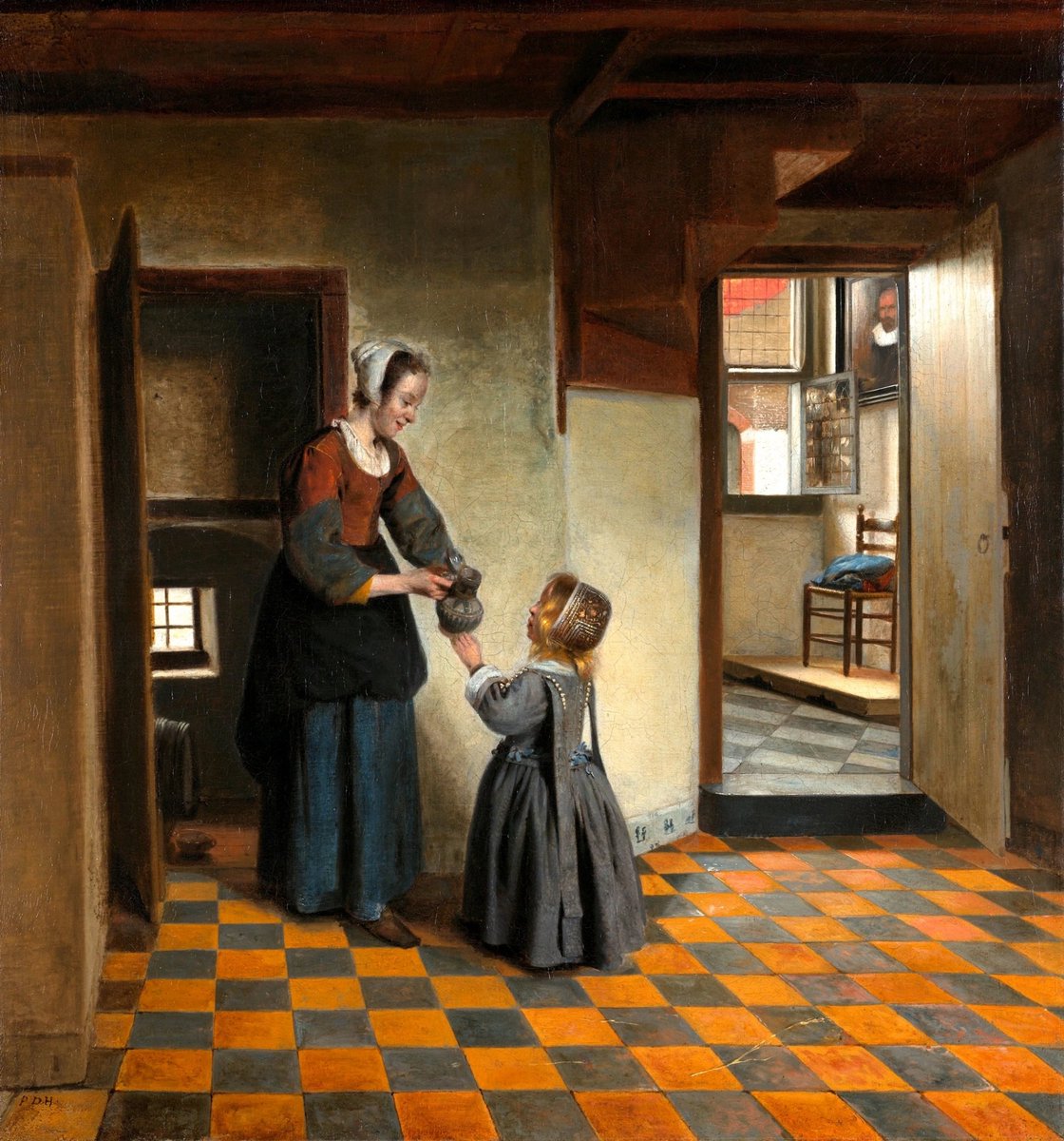 Woman with child in pantry Pieter de Hooch (1629-1684) 1658 Canvas, oil 65 x 60.5 cm Rijksmuseum (Amsterdam) #artist #painting #the19thcenturyart #art #ArtliveAndBeauty #paintingoftheday