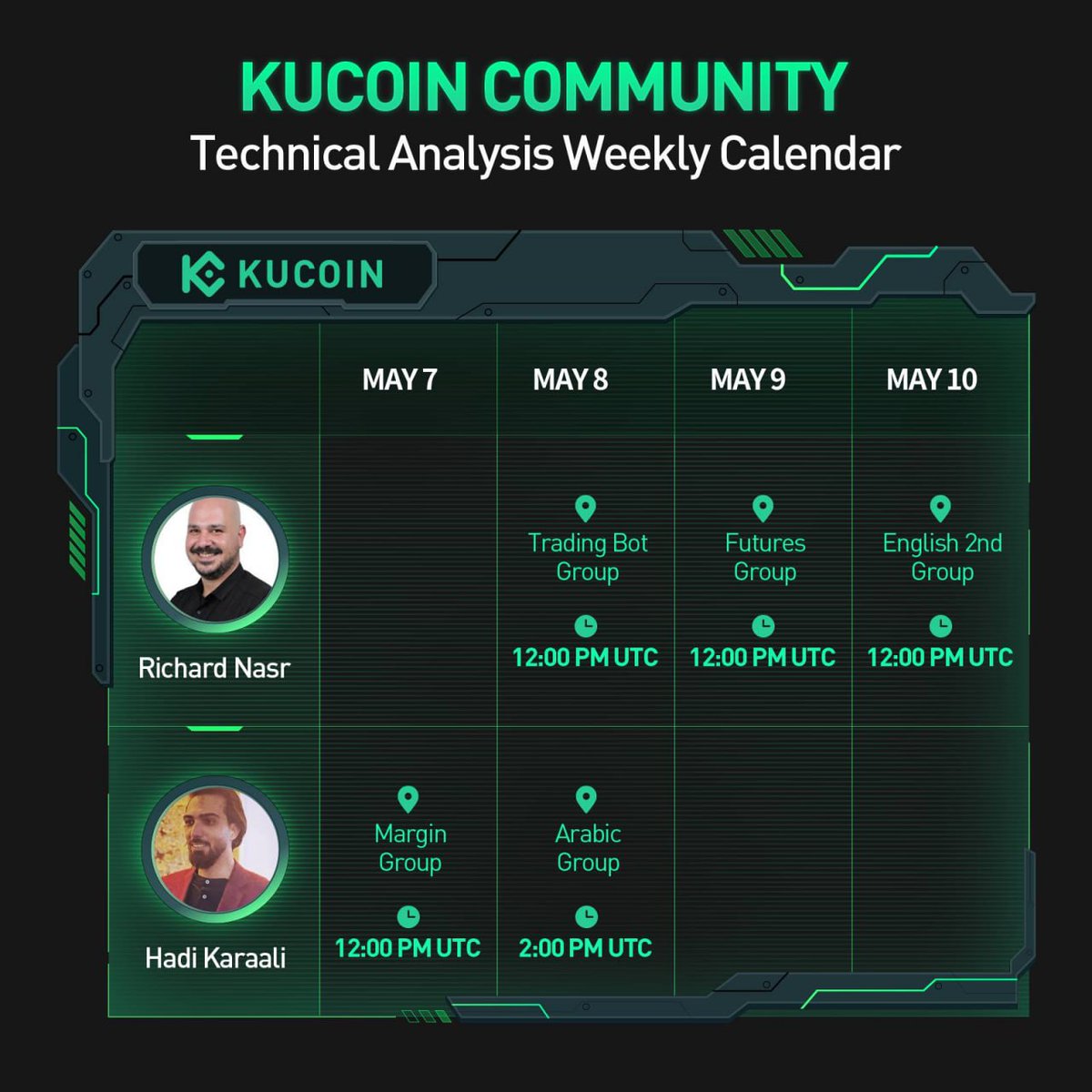 #KuCoin Community Technical Analysis Weekly Calendar Grab 100 USDT 100%-off Trading Bot Rebate Coupons here! 👉forms.gle/r9UPS7dPmCvAHn… *Fill the form to get the coupon before 12:00 PM on May 10, 2024 (UTC) Details: t.me/Kucoin_News/23…