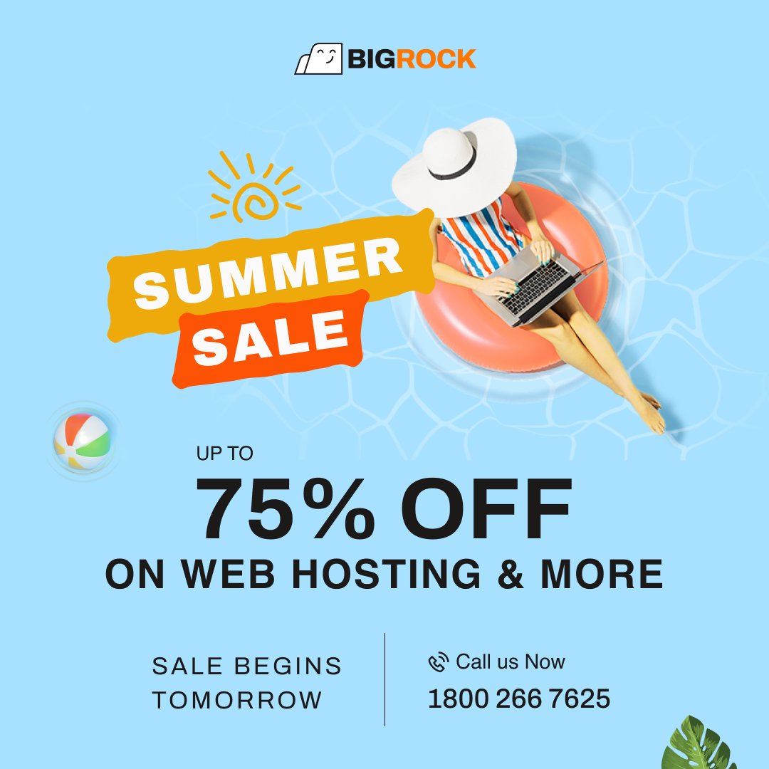 Summer Savings are Here!🌞💛 

Enjoy up to 75% off on web hosting services and more! Amp up your online presence without burning a hole in your pocket! Starts Tomorrow!

#bigrock #webhosting #website #domain #cloudhosting #takeyourbusinessonline #websolution #sale #summersale