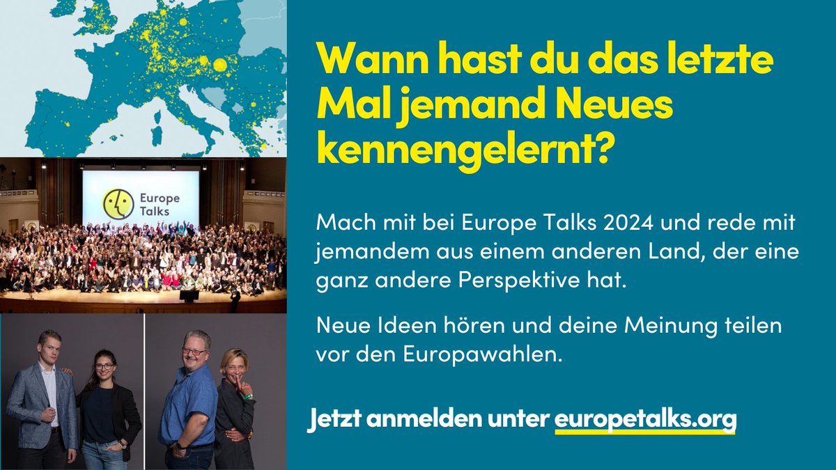 Selten war es in Europa so wichtig, miteinander zu reden. Bei #EuropeTalks treffen Menschen aus verschiedenen europäischen Ländern aufeinander & diskutieren brennende Fragen unserer Zeit. Sei dabei und melde dich jetzt an auf europetalks.org! @zeitonline @mycountrytalks