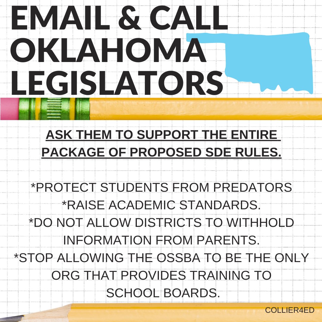 Calling on the Oklahoma House Administrative Rules Committee to support the entire SDE rules. Protect students from predators in the classroom. Allow parents’ rights. ⁦#oklaed #okleg