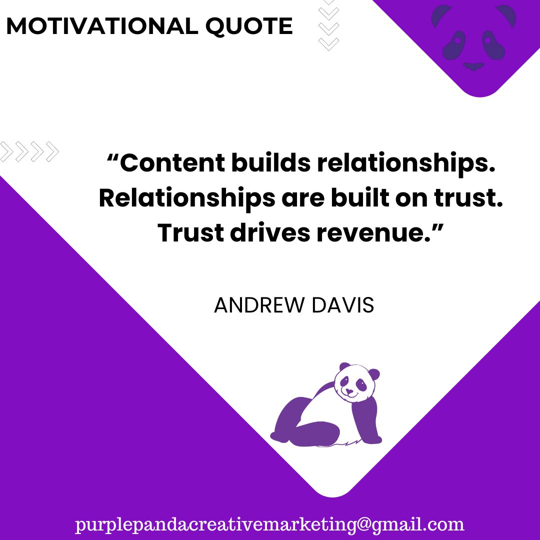 Time for Panda's quote of the week.

This week our quote comes from Andrew Davis.

Have a phenomenal week😀 

#PurplePandaCreativeMarketing #YourGoogleGoddess #DragonWarriorSkills #BusinessOwners #DigitalTools #BrandYourself #MarketingMatters #SocialShifu #GoogleBusinessProfile