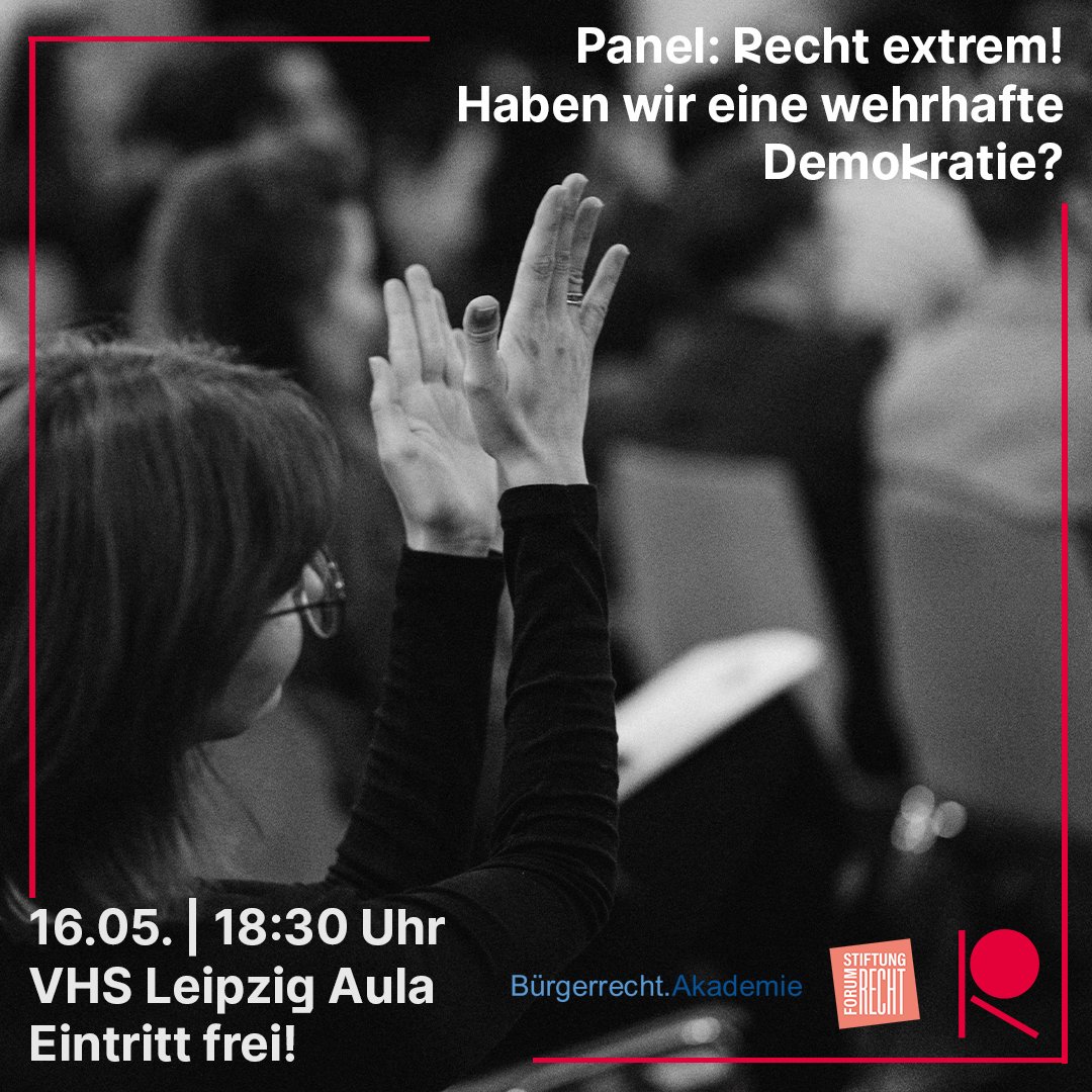 REVOLUTIONALE (@revolutionalele) on Twitter photo 🔴 Wir diskutieren am 16. Mai über Parteiverbote, juristische Hürden und gesellschaftspolitische Risiken.
Johannes Kiess <a href="/EFBI_Sachsen/">Else-Frenkel-Brunswik-Institut (stillgelegt)</a>
Steven Hummel <a href="/chronik_le/">chronik.LE</a>
Marie Müller-Elmau, Thüringenprojekt des @verfassungsblog
Moderiert von <a href="/ulrich_srh/">@sarahulrich.bsky.social</a>
👉 bit.ly/PanelRechtExtr… 🔴 Wir diskutieren am 16. Mai über Parteiverbote, juristische Hürden und gesellschaftspolitische Risiken.
Johannes Kiess <a href="/EFBI_Sachsen/">Else-Frenkel-Brunswik-Institut (stillgelegt)</a>
Steven Hummel <a href="/chronik_le/">chronik.LE</a>
Marie Müller-Elmau, Thüringenprojekt des @verfassungsblog
Moderiert von <a href="/ulrich_srh/">@sarahulrich.bsky.social</a>
👉 bit.ly/PanelRechtExtr…