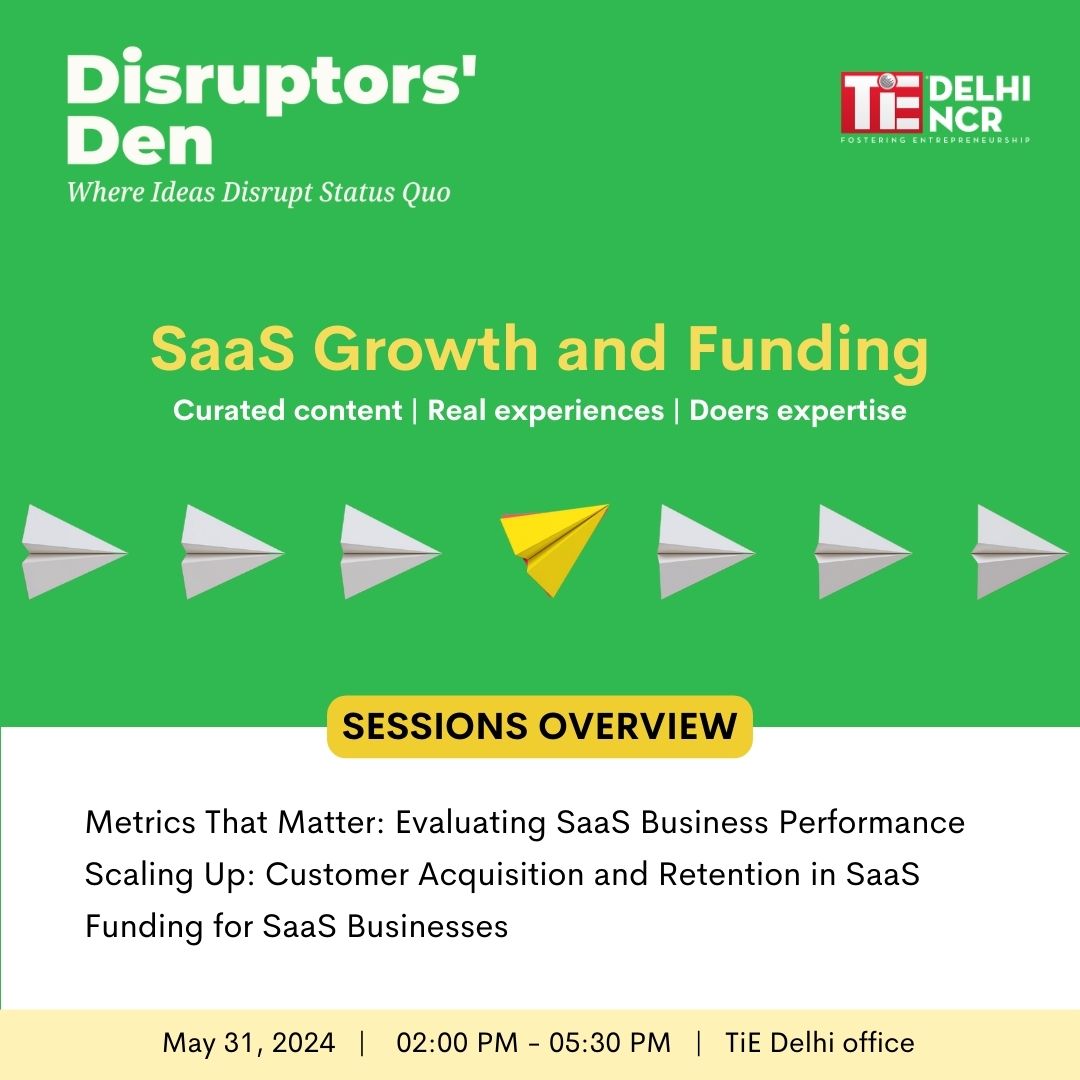 Join TiE Delhi-NCR for a game-changing SaaS Growth & Funding Session at Disruptors' Den. Ignite innovation, challenge convention, and carve your path to success in a space where disruption sparks transformation. Register Now: events.tie.org/DisruptorsDenE…