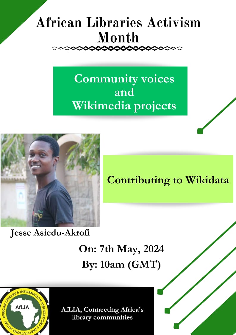 Join @AfLIACon for an exciting moment on the African Libraries Month, I will be sharing some insight on @wikidata 📚📜🗄️