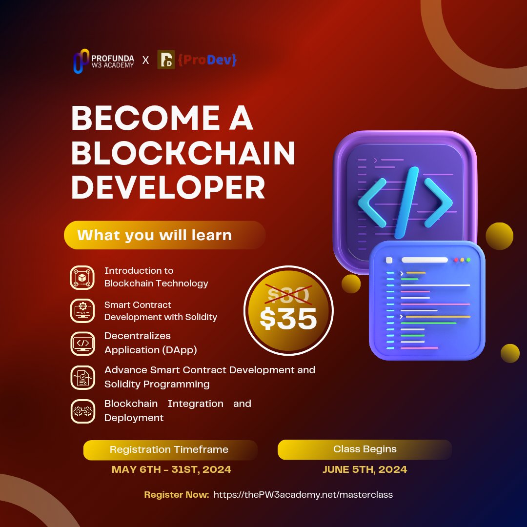 Here's the moment you've all been waiting for

It's time to set your inner developer spirit free
Visit: thepw3academy.net/masterclass/  for more info

#blockchain #developers #Web3 #webdev