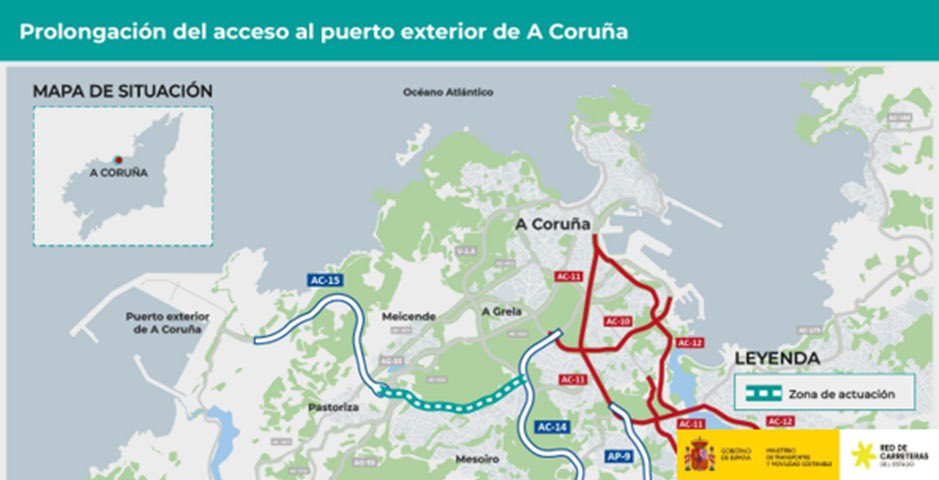Avanzamos en la mejora de la accesibilidad del puerto exterior de A Coruña. Damos luz verde al estudio informativo para construir una carretera de casi 3km que facilite la comunicación con el puerto y la intermodalidad del transporte de mercancías.
