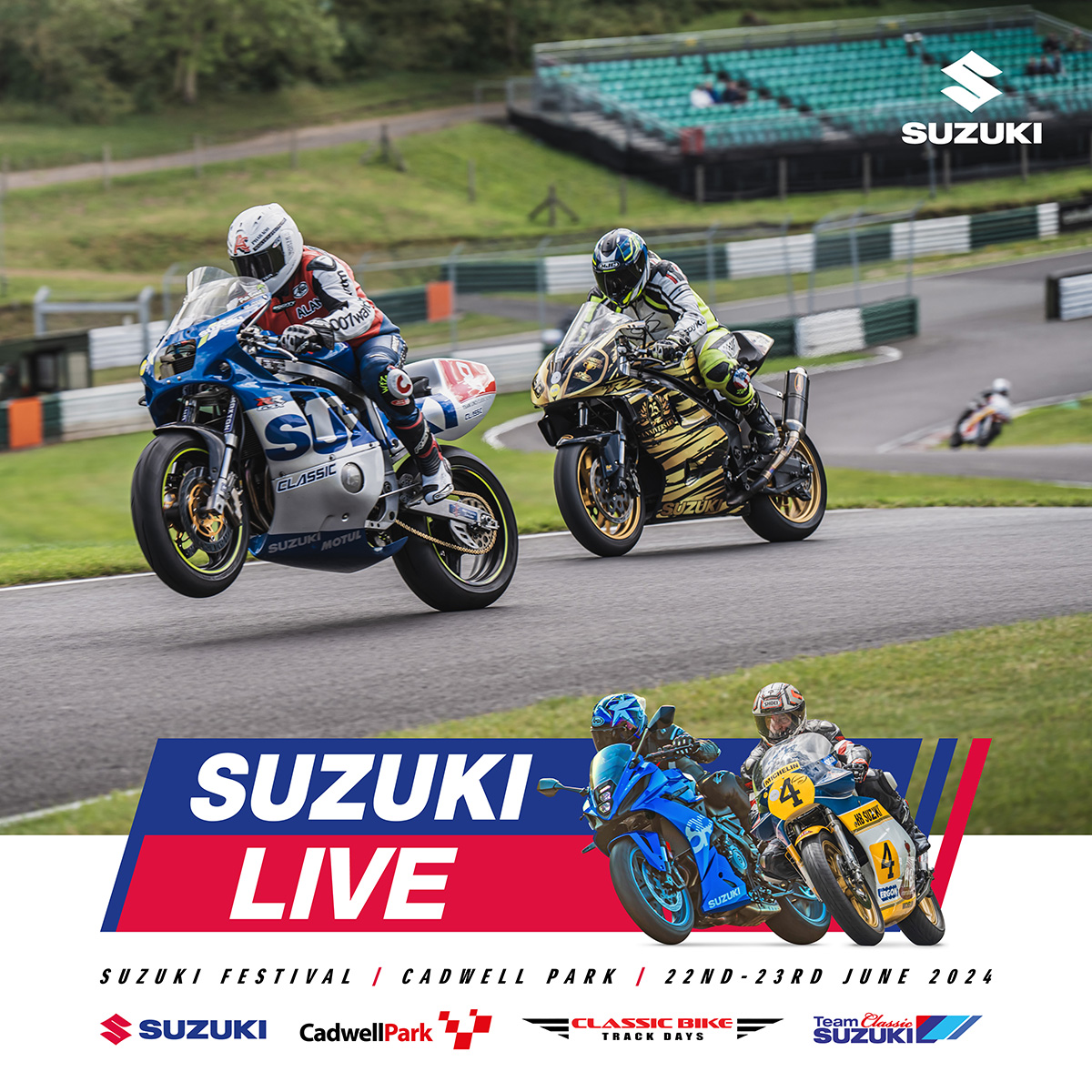 What better way to spend your #BankHoliday than by planning your next track day! Come for the whole weekend or just one day of Suzuki Live at Cadwell Park on the 22nd and 23rd of June. Book your place: szuki.co/YhY5 #SuzukiLive #TrackDay #CadwellPark