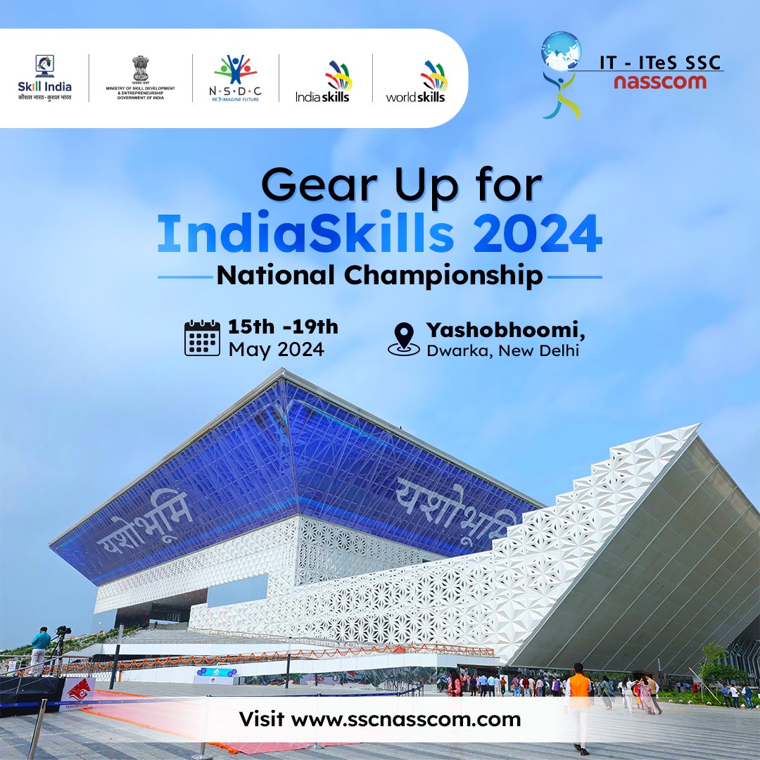 Get ready to witness the ultimate showcase of skills at #IndiaSkills 2024 National Championship from 15th to 19th May 2024, at Yashobhoomi, Delhi, India. Stay tuned for the latest updates or visit sscnasscom.com for more. #SSCnasscom #SkillIndia #WorldSkillsIndia #Skills