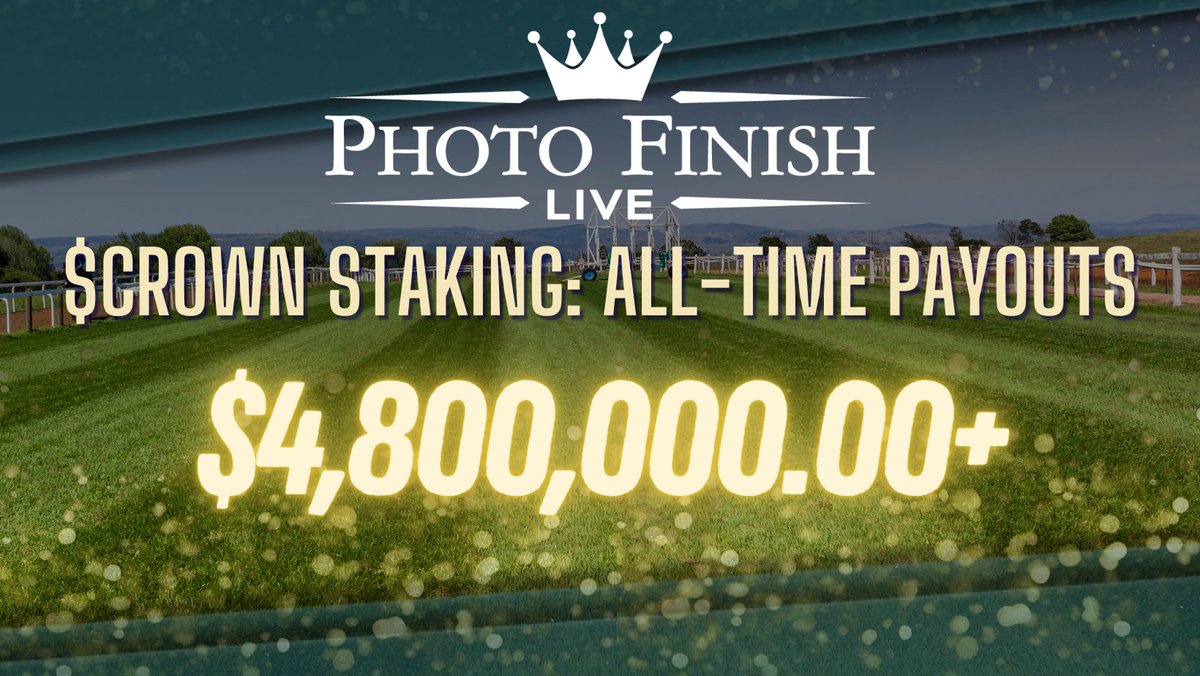 A month ago, Photo Finish™ LIVE opened up $CROWN staking for Season 14...

...today, $760,000+ will be paid to those who staked $CROWN for racetrack ownership.

That brings all-time payouts to over $4.8 million.

No horse is needed. Just bring your $CROWN. 

Season 15 staking…