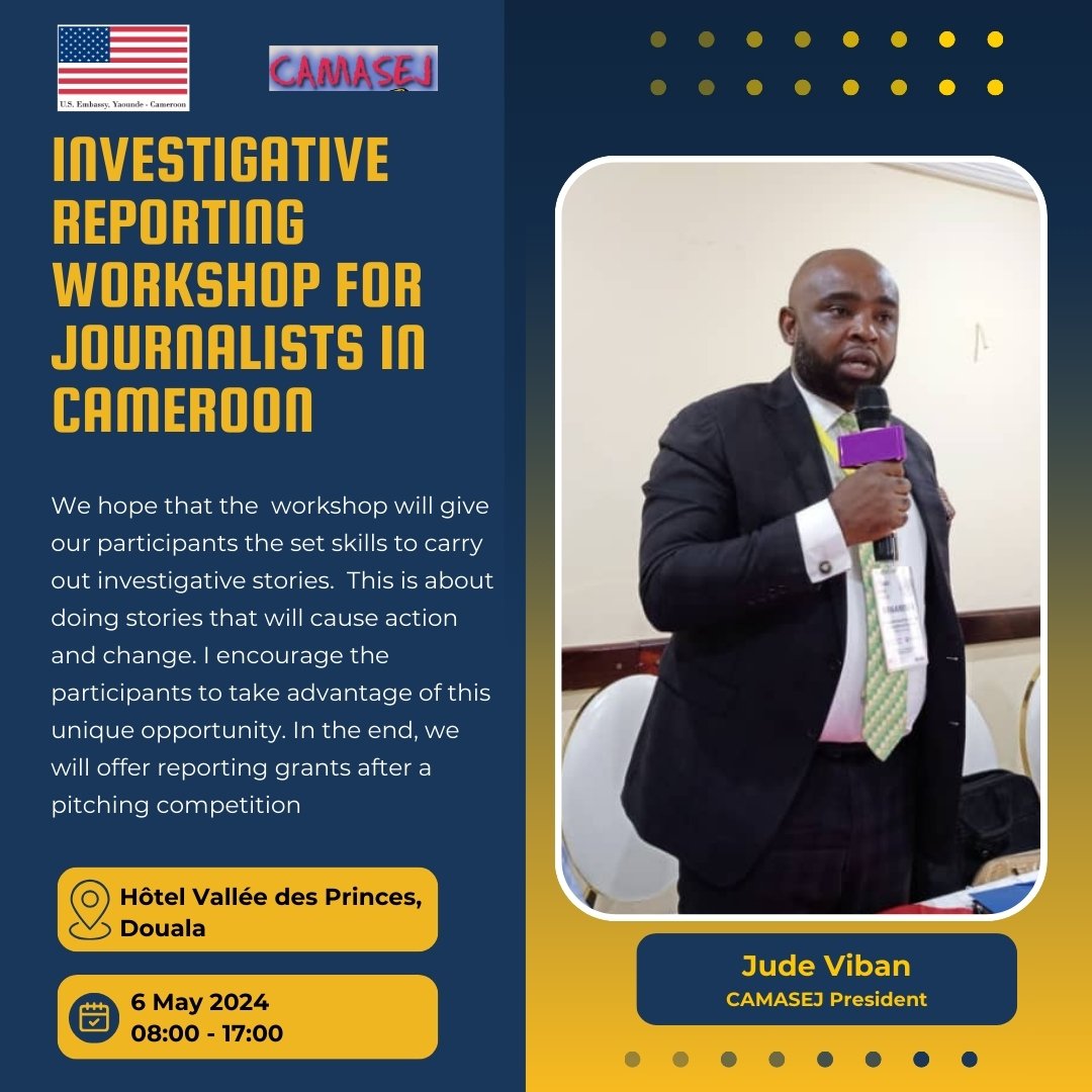 Camasej National President @viban at the opening session of the #investigativejournalism workshop for Cameroon Journalists. #freepress #protectjournalists
