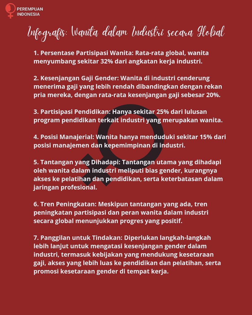 Dengan kesadaran dan tindakan bersama, masyarakat global dapat menciptakan lingkungan industri yang lebih inklusif dan berkesetaraan bagi semua
 #infografis #kesetaraangender #wanita #perempuanindonesia