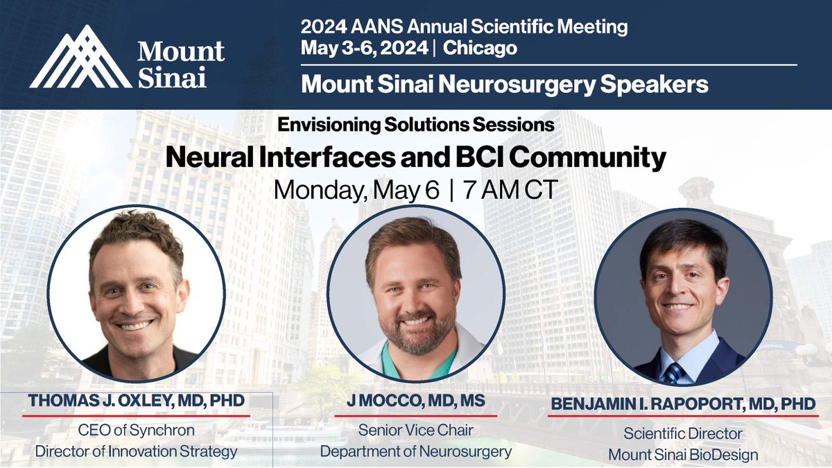 Neural Interfaces and BCI Community starting soon! @MountSinaiNYC @IcahnMountSinai faculty are leading the way in #Innovation💡🧠🤔 #AANS2024 #WhatMatters #BCI