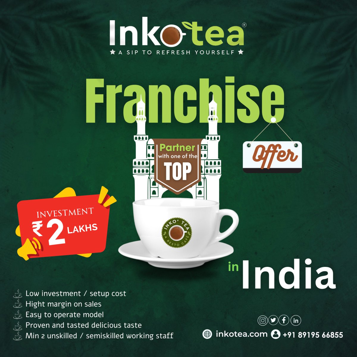 🌟 Ready for a lucrative investment opportunity?

Look no further than Inkotea!  With low investment and high margins on sales, our franchise model offers a recipe for success. 

#Inkotea #blacktea #greentea #SavorTheSip #TeaFlavors #TeaExploration #TeaAdventures #TeaEnthusiast