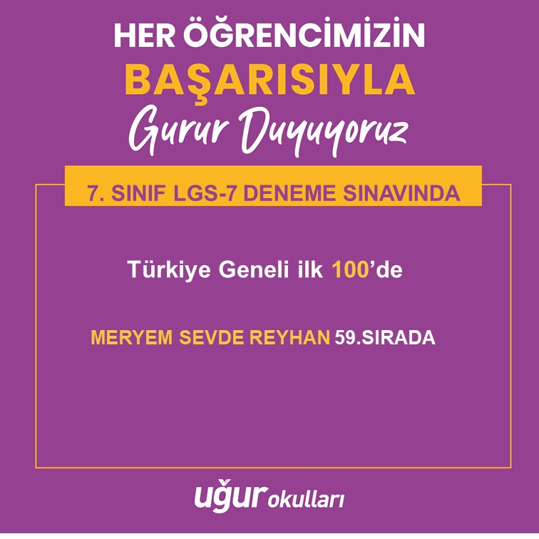 UĞUR DA BAŞARI BİR GELENEKTİR 🏆

Ortaokul 7 Sınıflarımızın katıldığı Türkiye Geneli
LGS-7 Deneme Sınavı sonuçlarına göre öğrencimiz 59.olmuştur 🎉🎊👏🏻👏🏻👏🏻🧿🧿🧿

Emeği geçen tüm öğretmenlerimizi ve öğrencilerimizi tebrik ederiz 💐🤩

#uğurluolankazanır
#uğurkazandırır