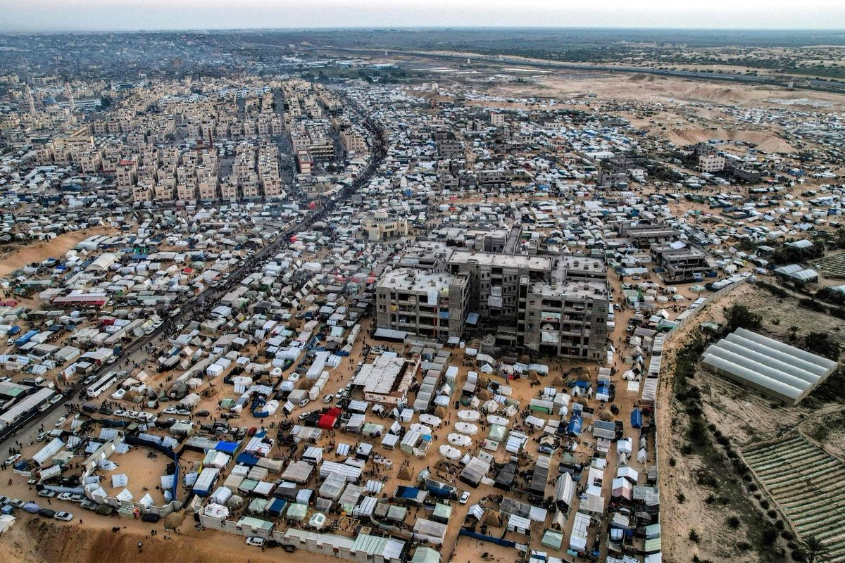 This is Rafah which israel wants to invade, It's packed with tents, has a high population density (around 1.2 million people), small geographical area, and most of the people there are already displaced On the ground, the situation is much worse than what it looks in this photo