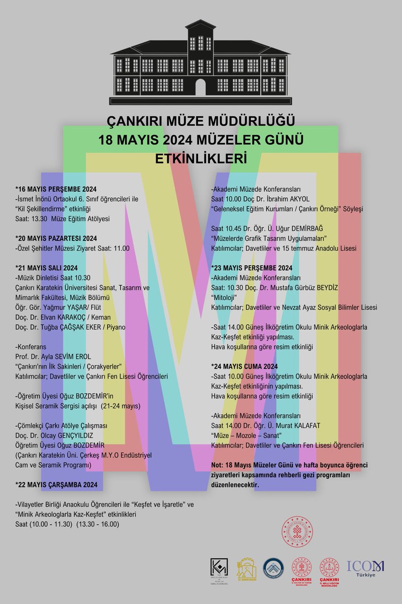 18-24 tarihleri arasına denk gelen Müzeler Haftasında 21 Mayıs 2024 günü Çankırı Müzesi’nde Çorakyerler buluntularıyla ilgili bir konferans verilecektir. İlgilenenleri bekliyoruz