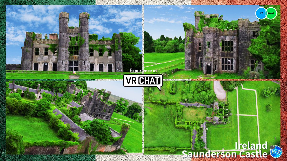 【毎週新ワールドをアップロード #VR週末旅行✈】            

World：Saunderson Castle Ireland
PC/Quest対応🔵🟢

アイルランド🇮🇪イギリス系アイルランド人の最も重要な家族の 1 つであるサンダーソン家のかつての居城。
URL：vrchat.com/home/world/wrl…

#VRChat_world紹介 #VRChat_quest_world