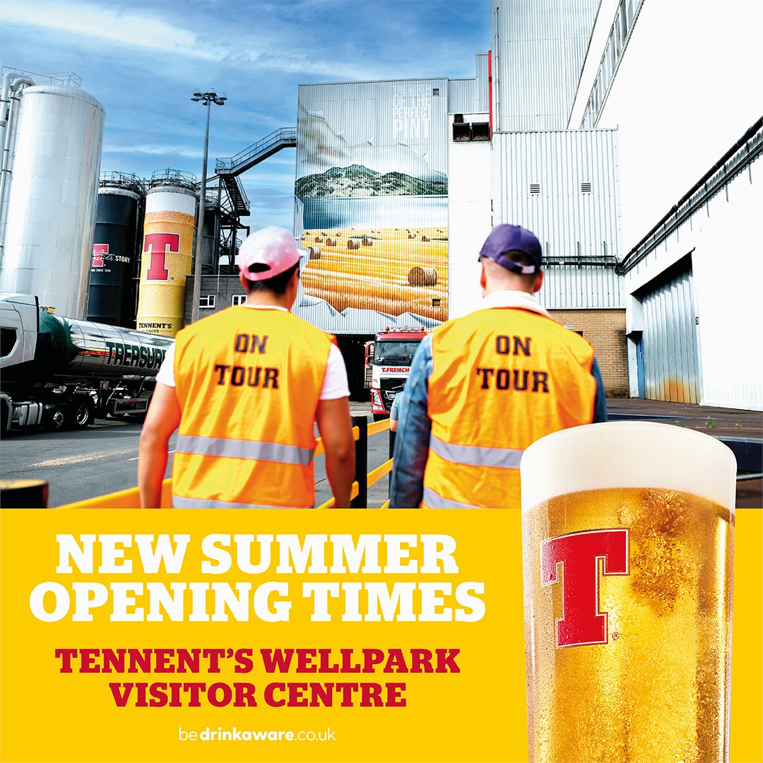 Summer starts here! Our award-winning Tennent’s Visitor Centre is opening 7 days a week from 6th May – 30th September from 10:30am – 6pm. 🙌 Pop in and discover where the magic happens and enjoy a cheeky taster too. 🍺