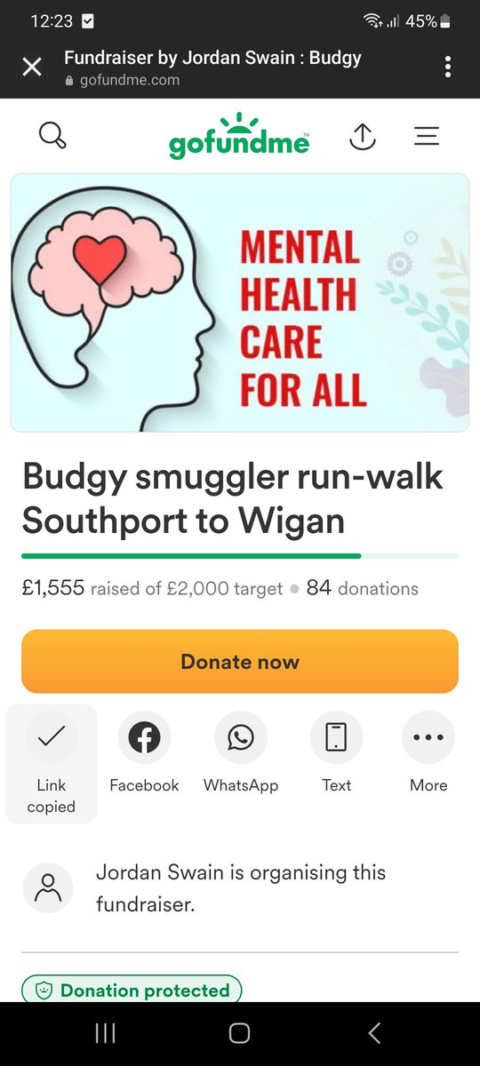 My friends will be doing a walk/run from southport all the way to Wigan 🫶 can we help to support them please! This is for a good cause.. they've nearly hit £2000 for mens mental health ♥️  

Even a share guys!! Xx

gofund.me/b1e92f4a
