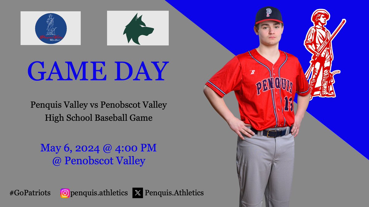 Good luck to the HS  baseball team on their game @ PVHS today.  Game time is 4:00 & bus is at 2:15.

#GoPatriots ⚾️