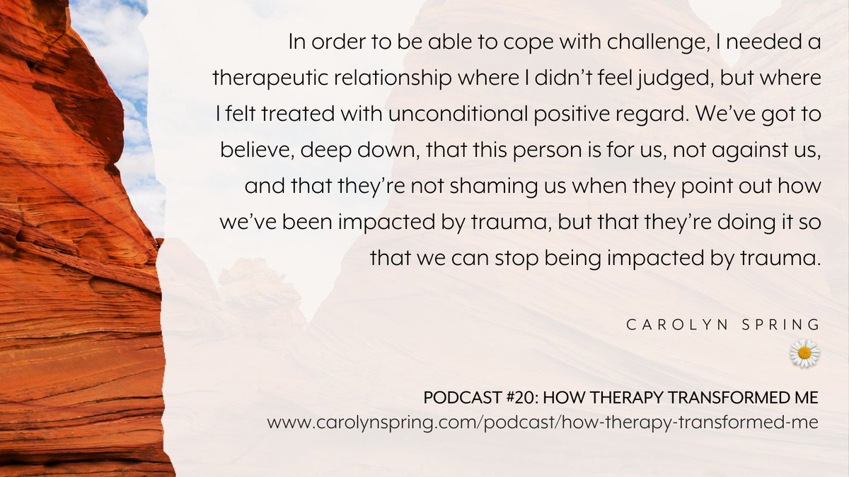 My early therapy work was hindered by me being too sensitive to challenge, hearing it as criticism or rejection. I missed out on the really rich help I needed. Listen: carolynspring.com/podcast/podcas…
#TherapistsConnect