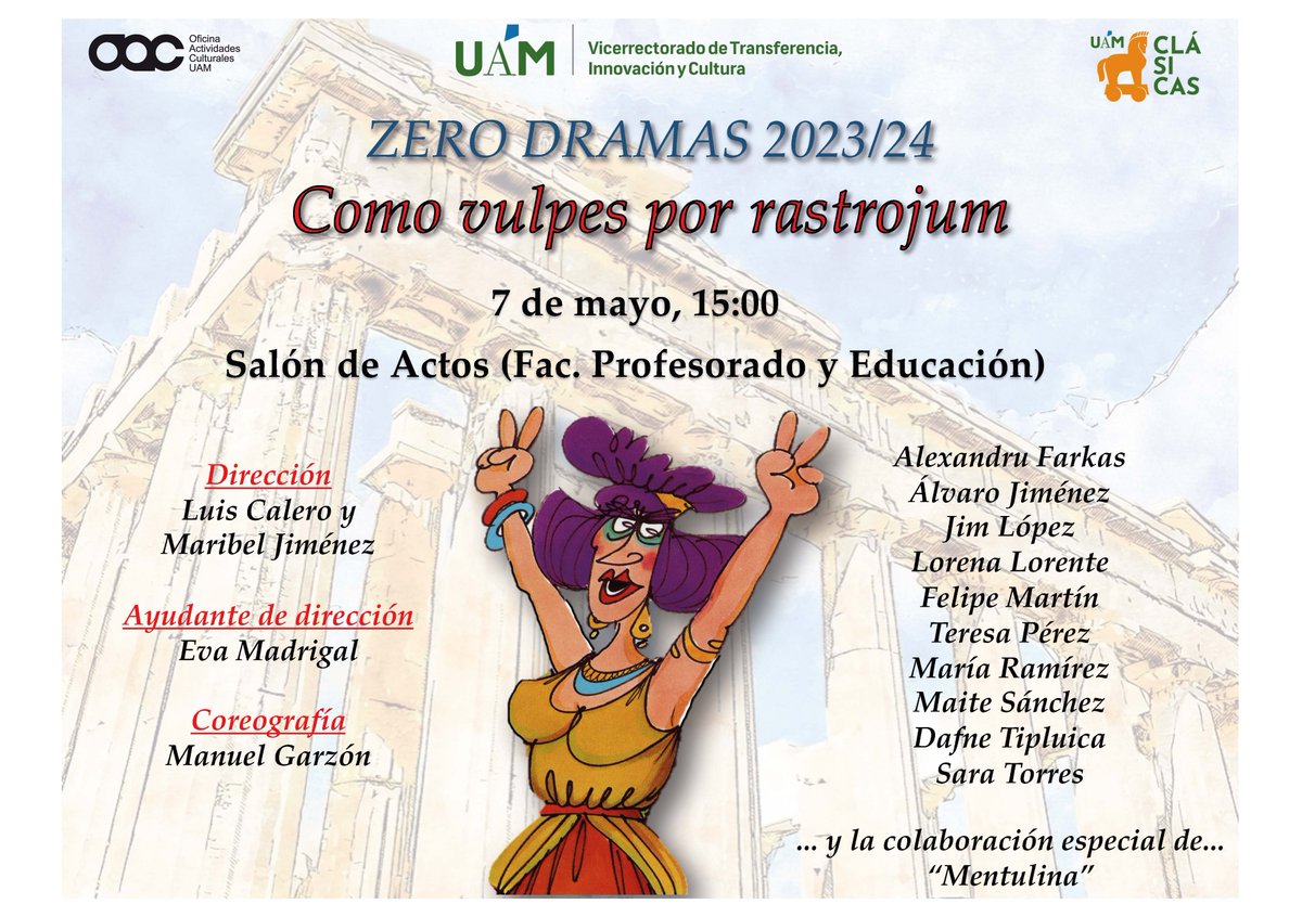 Mañana tendrá lugar la representación de "Como Vulpes por rastrojo", obra coordinada por nuestras compañeras Maribel Jiménez y Luis Calero