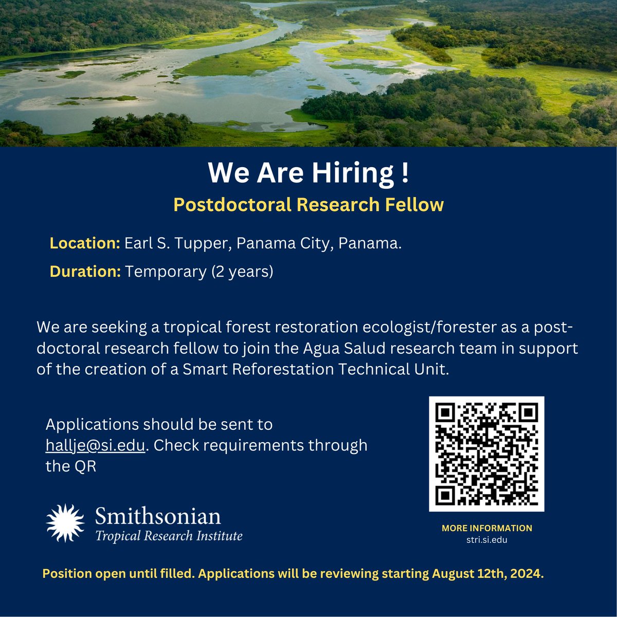 A unique (and highly recommended) post-doc opportunity in Panamá with STRI for someone working in restoration ecology or applied ecology, that features an intriguing balance between research and outreach with indigenous communities. Please share widely! @stri_panama