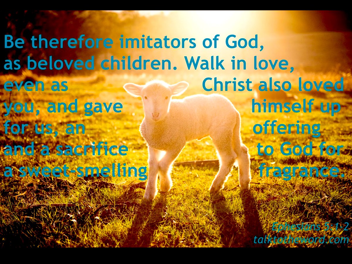 BE ye therefore followers of God, as dear children. And walk in love, as Christ also hath loved us, and hath given himself for us an offering and a sacrifice to God for a sweetsmelling savour. ~EPHESIANS 5:1-2 (KJV)