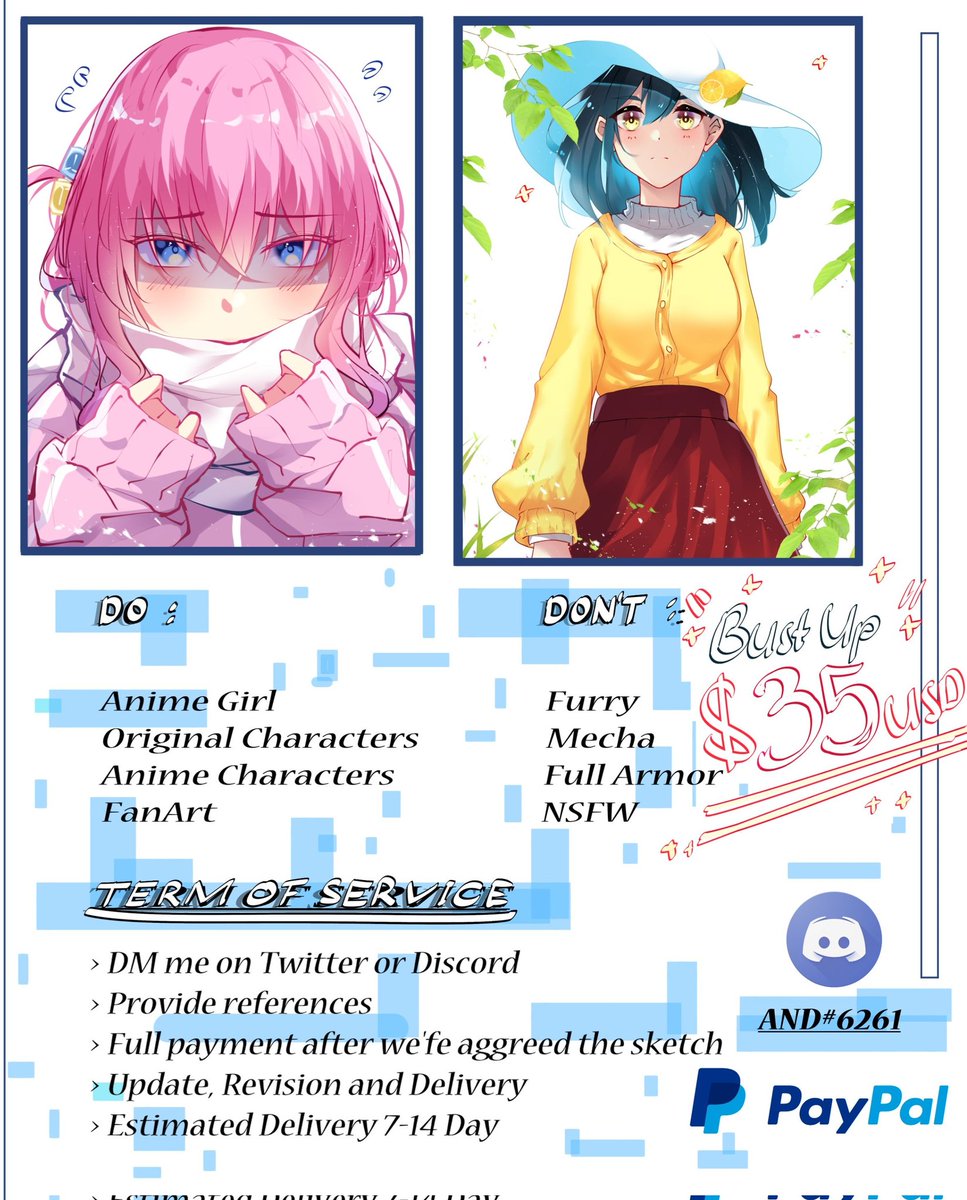Hello! I am opening commission

Don't hesitate to ask me anything at my DM or Discord And#6261

[RETWEETS ARE VERY APPRECIATED]

#commissionsopen #commissionsheet #opencommissions #commissions #Commission #artistontwt