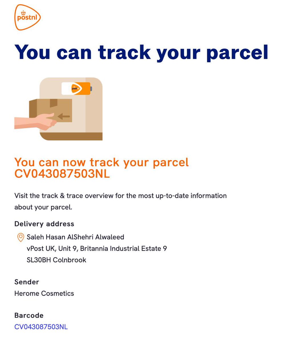hyo0od's tweet photo. @PostNL What is the next procedure that should be done to send the or release the shipment? Please communicate via email: bander@hotmail.com https://t.co/irAZMSWrhb