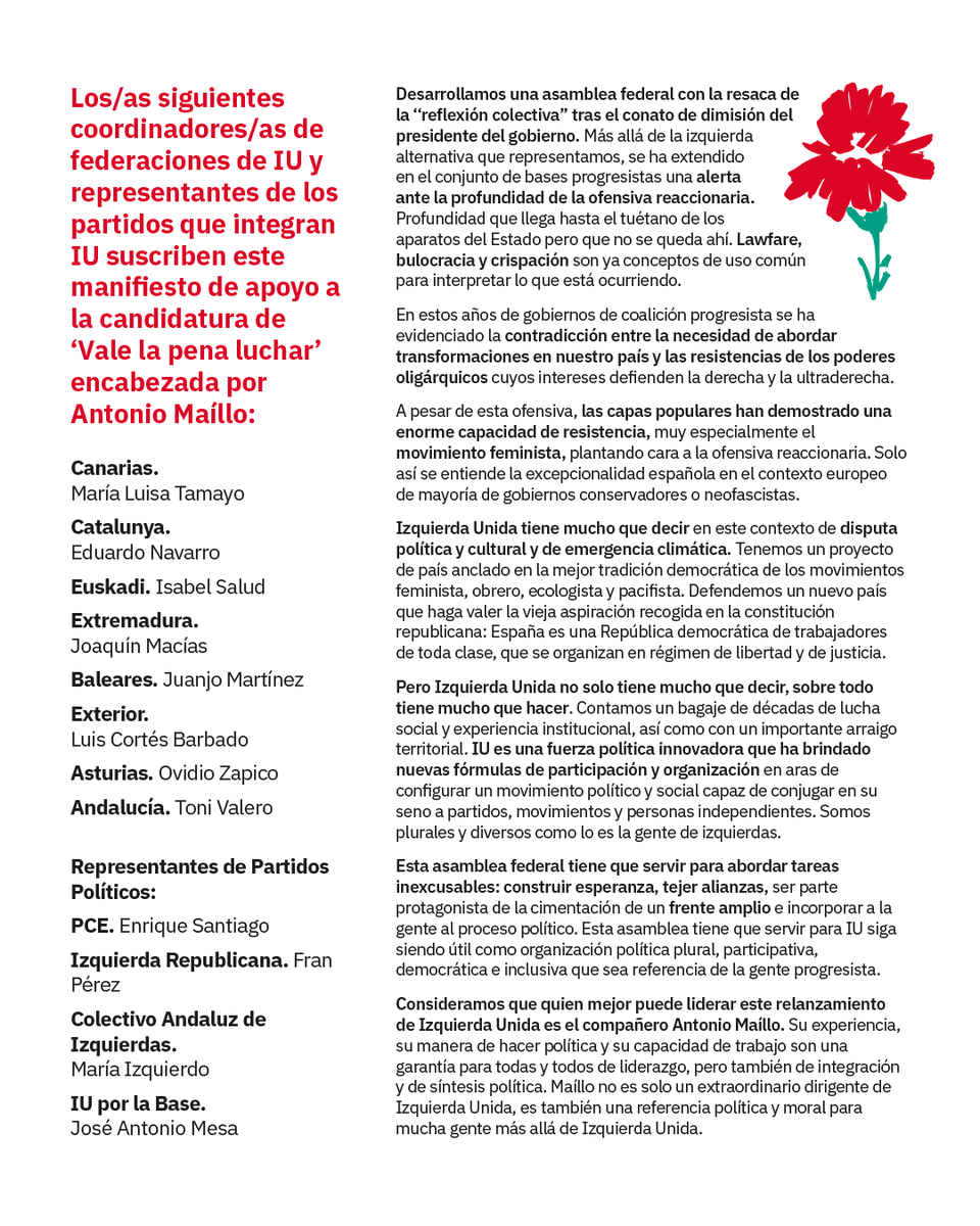 Acuerdo y pluralidad: este es el espíritu de @IzquierdaUnida y es uno de los ejes de la candidatura #ValeLaPenaLuchar. Toca arremangarse: IU tiene mucho que decir y, sobre todo, mucho que hacer. ¡Gracias por el apoyo a nuestra candidatura!