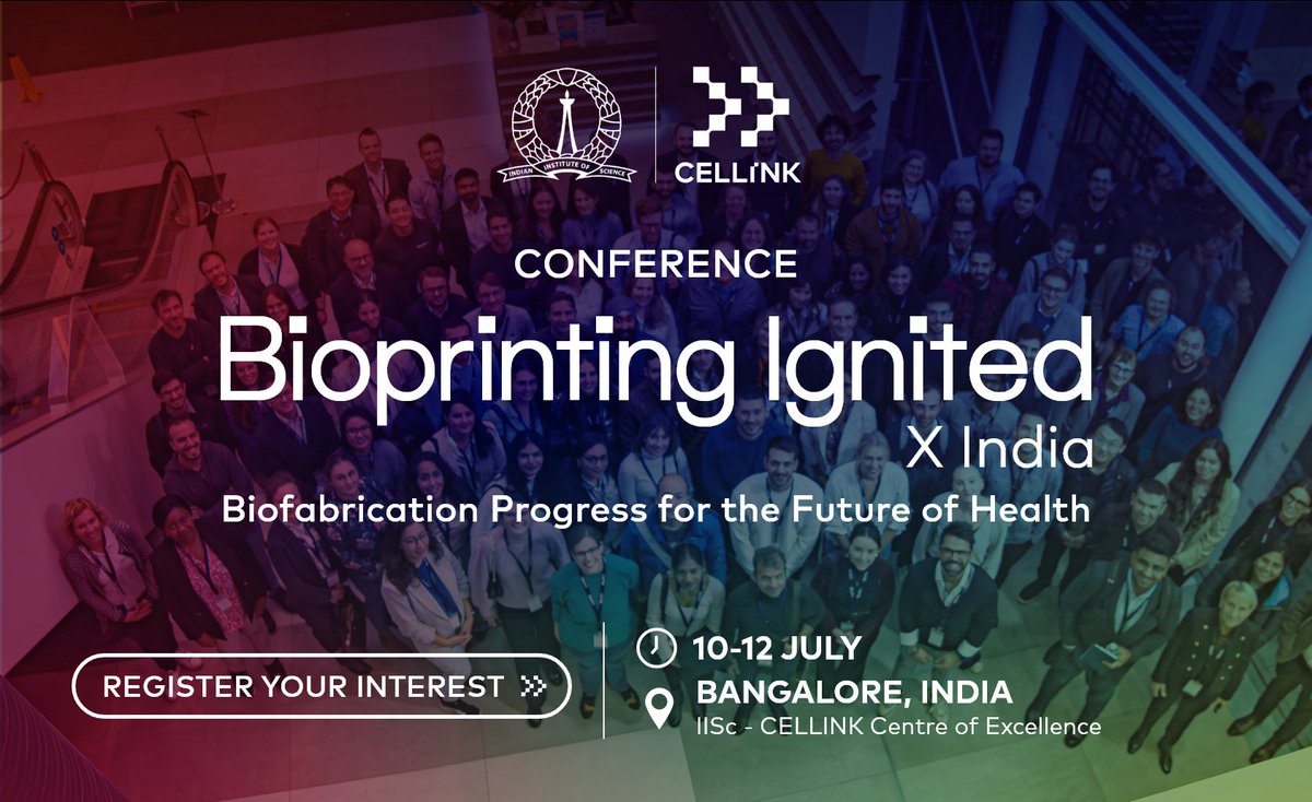 Mark your calendars for the first “Bioprinting Ignited” conference organized by IISc - CELLINK Centre of Excellence on 10-12 July in India. We'll explore the latest developments in the field of Biofabrication & Bioprinting. bit.ly/3JOG9Ak @BE_IISc @iiscbangalore