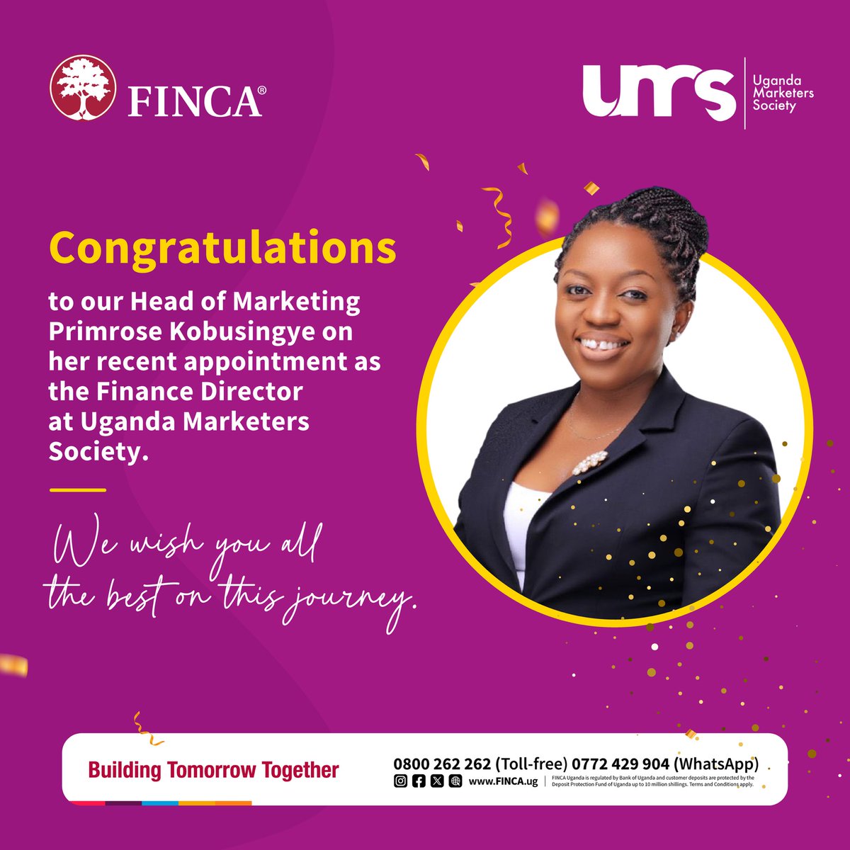 Join us as we celebrate and congratulate the head of marketing FINCA Uganda for successfully winning the position of Director Finance Uganda marketers society 2024 - 2025 Congratulations on reaching this amazing milestone @kobusingyePrim 🎉🎉