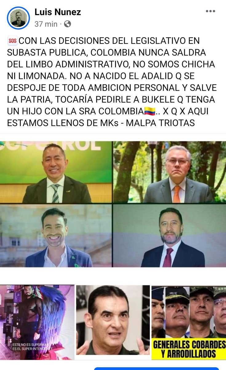 @CISCO_CCNA666 @SenadoGovCo COLOMBIANOS NO ESPEREN Q ESTE ENFERMO PRESIDENTE LO SAQUEN LOS ESTRADOS JUDICIALES, O SON DEMASIADOS COBARDES O LES GUSTA LA MERMELADA. EL UNICO CAMINO ES EL USO DEL PODER 💪🏻 POPULAR. EN ESTE CASO QUIEN TOMARÍA LA VOCERÍA DE ORGANIZARNOS❓ AHORA SI NO HAY POLITICOS PATRIOTAS❓