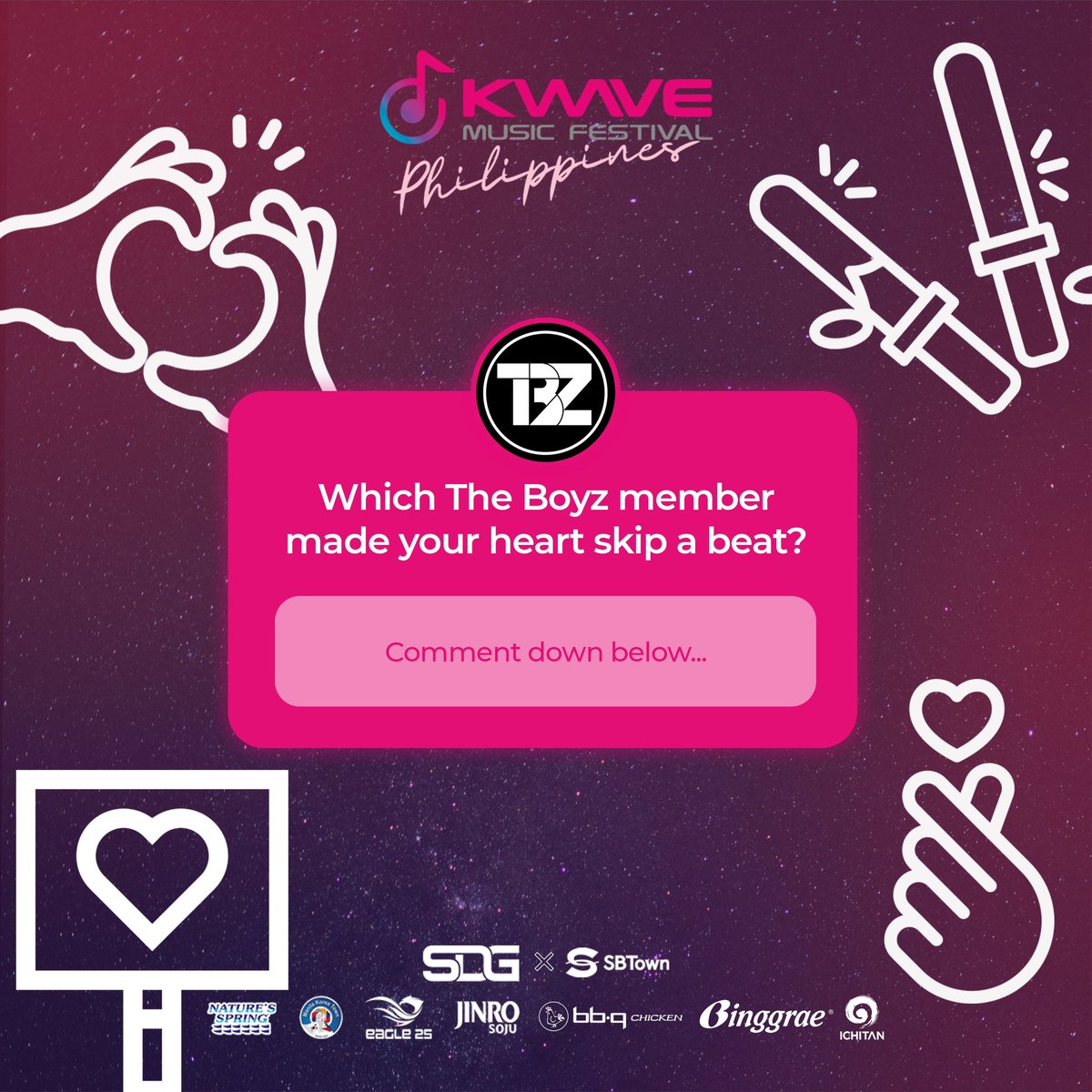 It’s a dream come true, KWAVERS!

Run, run, baby~ which member will you go to? Can’t deny that @IST_THEBOYZ will be your nectar this May 11! 🎶

#THEBOYZ #fromis_9 #PLUUS #YGIG #YARA #KAIA #KWAVEPH #AbsolutelyLibre #KWAVEMusicFestival #BadmintonAsia #KWAVE