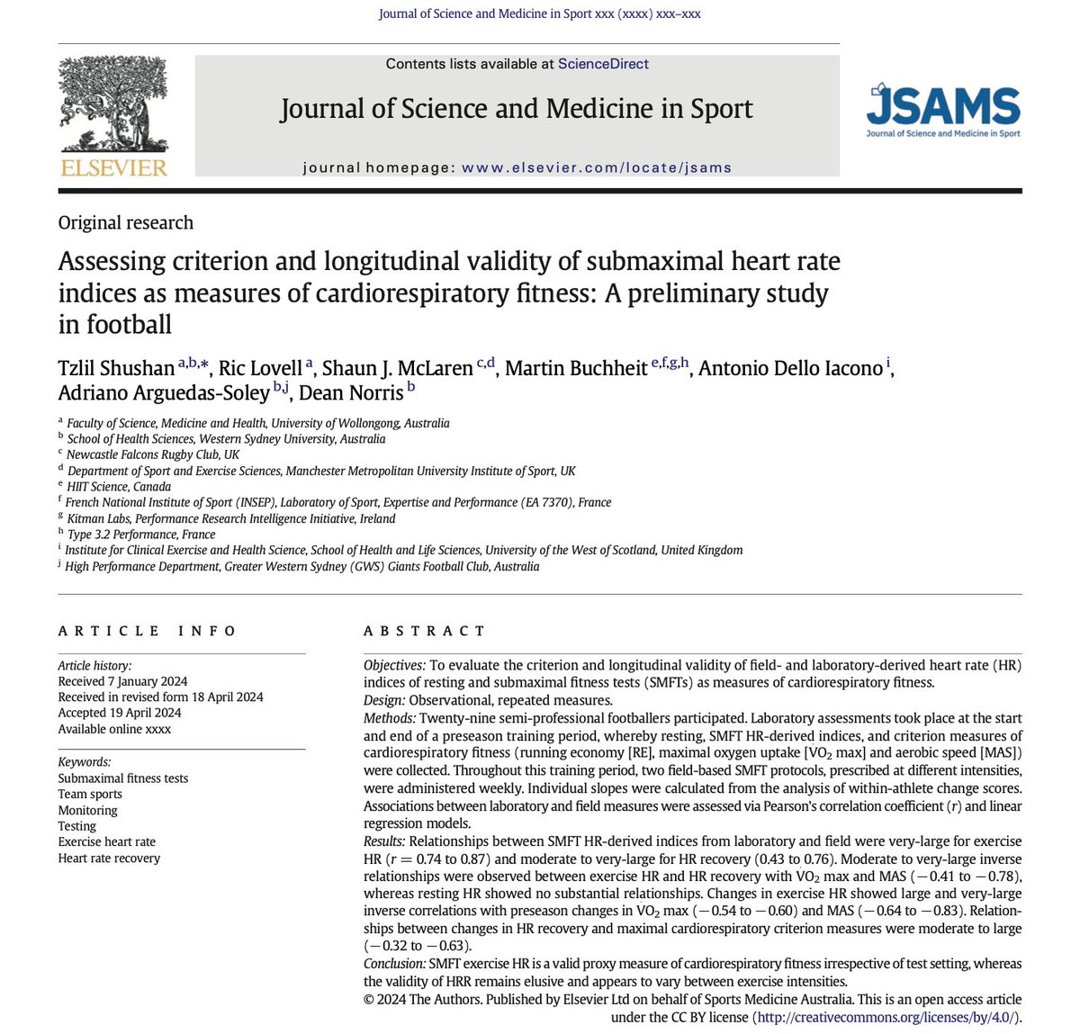 Pleased to see our latest 📄 published in @_JSAMS 🔑🔓 Access here: doi.org/10.1016/j.jsam… Thrilled to work this awesome team! @ric_lovell @Shaun_McLaren1 @DNorrisSC @mart1buch @DelloAntonio @Adriano_A_Soley 🧵🗒️ 1/8