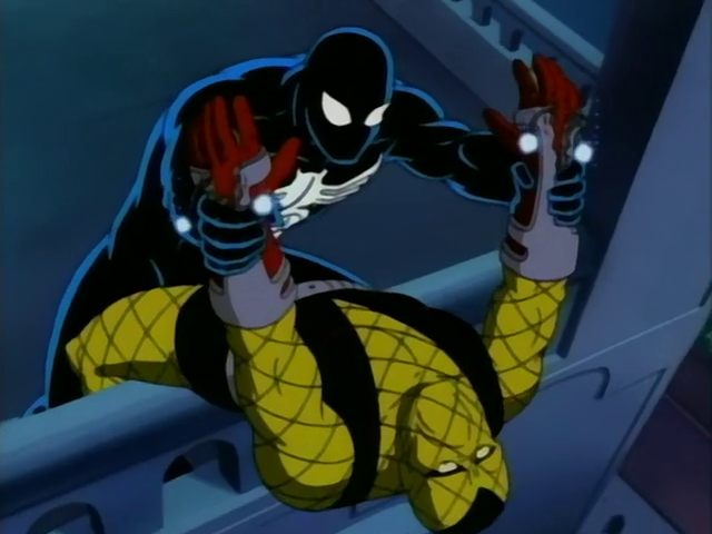 worldsfinest's tweet photo. The Spider-Man: The Animated Series episode "The Alien Costume, Part Two" debuted on this day (May 6) in 1995. Spider-Man starts to lose himself to the symbiote, becoming more violent, in this iconic adaptation of Spidey's Black Costume comic story-line! #SpiderMan #SpiderManTAS https://t.co/0If9IEKfxM